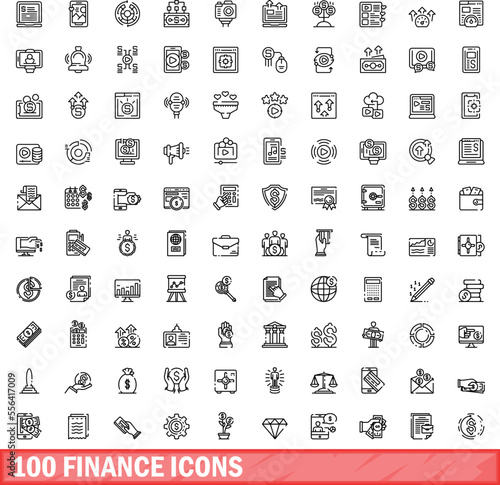 100 finance icons set. Outline illustration of 100 finance icons vector set isolated on white background