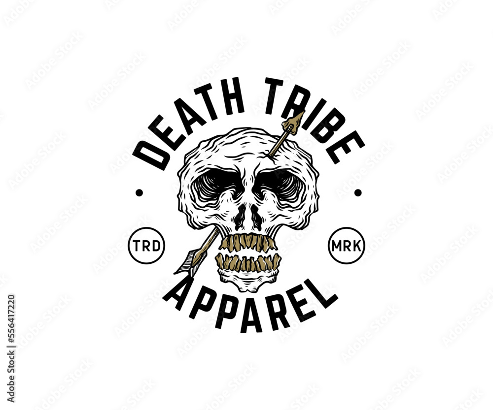 Skull hand drawn with arrow logo template