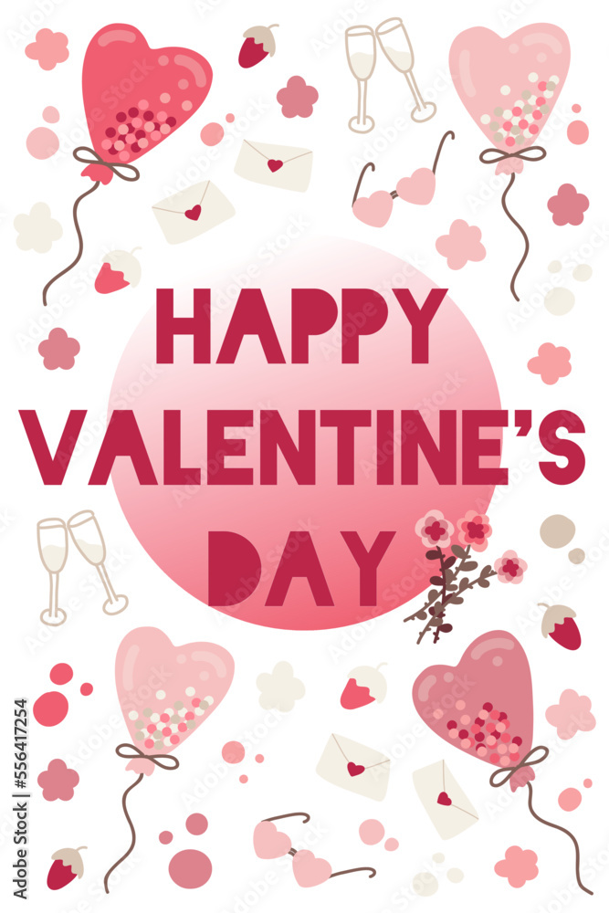 Valentines day card with cute elements, banner, font
on a gradient background, hand drawn design Valentines day card with cute elements, banner, font
on a gradient background, hand drawn design