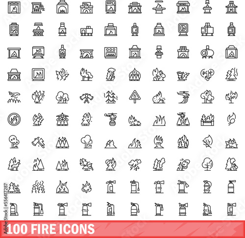 100 fire icons set. Outline illustration of 100 fire icons vector set isolated on white background