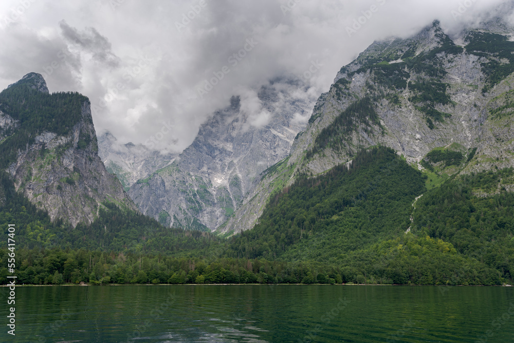 The Königssee, a natural lake in the extreme southeast Berchtesgadener Land district of the German state of Bavaria, near the Austrian border.