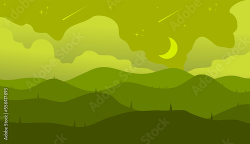 vector illustration of nature landscape background banner with stars and moon