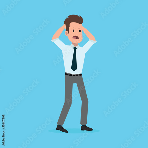 angry businessman, with blue background.