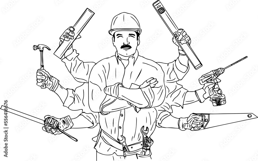 Logo for a house renovation and construction worker Handyman's hands