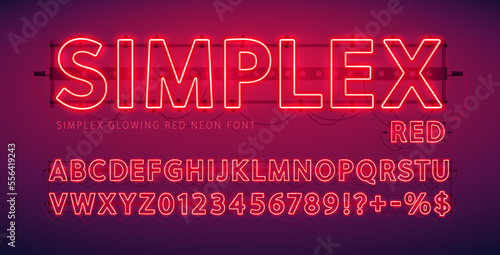 Glowing Red Neon Simplex Font