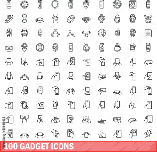 100 gadget icons set. Outline illustration of 100 gadget icons vector set isolated on white background