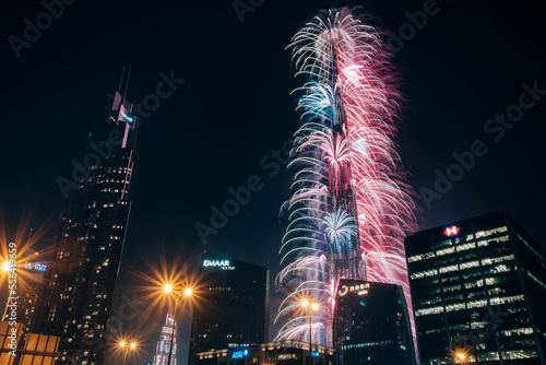 Photography Dubai, UAE - spectacular new year's eve fireworks at the Burj Khalifa, the world's tallest building
