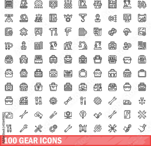 100 gear icons set. Outline illustration of 100 gear icons vector set isolated on white background