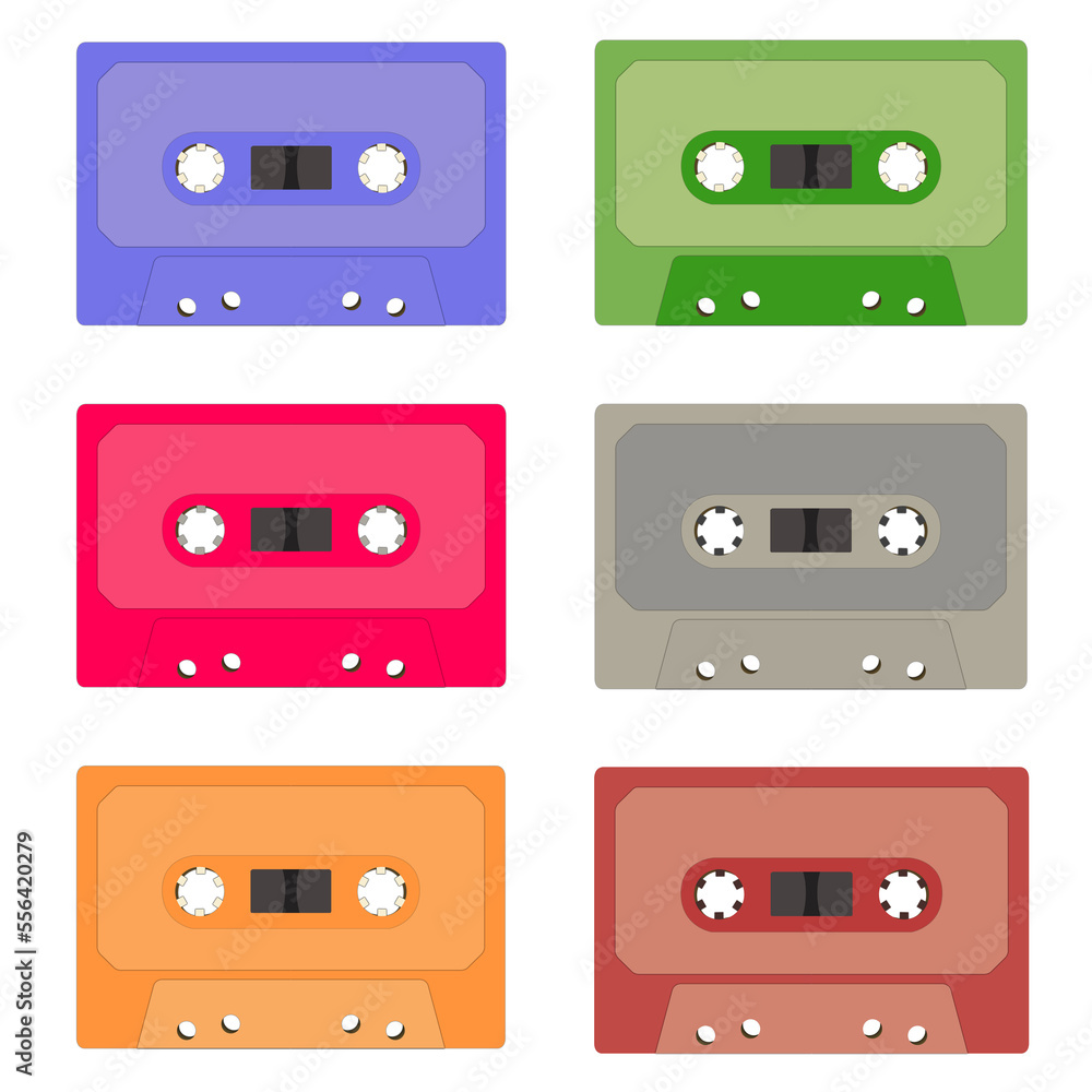 Fototapeta premium collection of tape cassettes in different colors