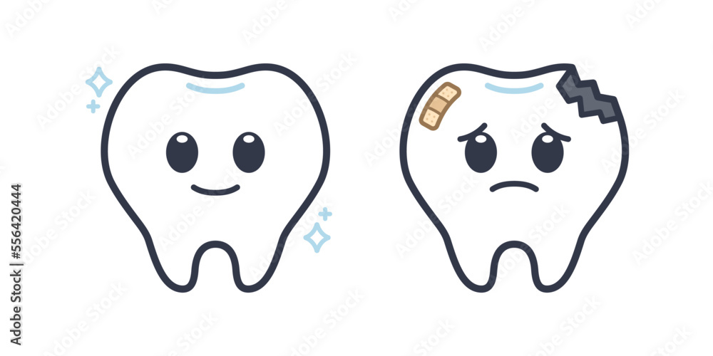 cute-healthy-and-unhealthy-teeth-character-illustration-stock-vector
