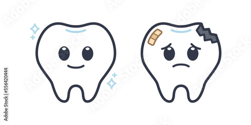 Cute Healthy and Unhealthy Teeth Character Illustration