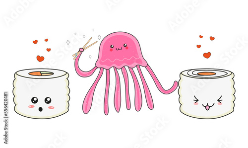 Cute jellyfish and sushi