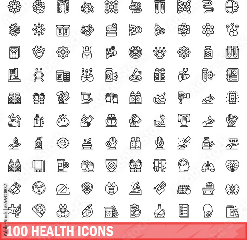 100 health icons set. Outline illustration of 100 health icons vector set isolated on white background