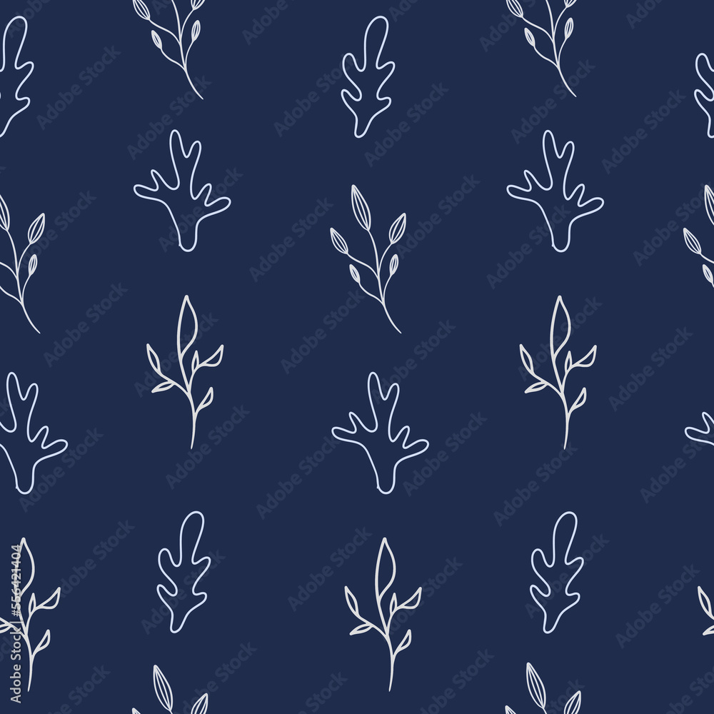 Fototapeta premium Seamless pattern flat design matisse style vector illustration with plants on dark background.