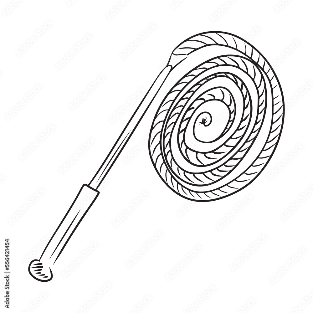 Leather Whip Knout In Black Isolated On White Background Hand Drawn Vector Sketch Illustration