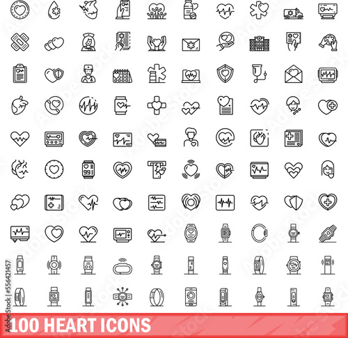 100 heart icons set. Outline illustration of 100 heart icons vector set isolated on white background