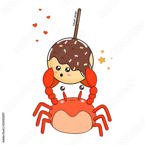 Sweet dango and cute crab in the style of kawaii