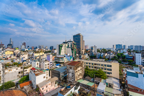 Ho Chi Minh City, Vietnam - December 20, 2022: Beautiful afternoon in District 1, Ho Chi Minh City, known as Saigon, a developed city of Vietnam with many skyscrapers. View to Bitexco, Landmark 81. © Quang Ho