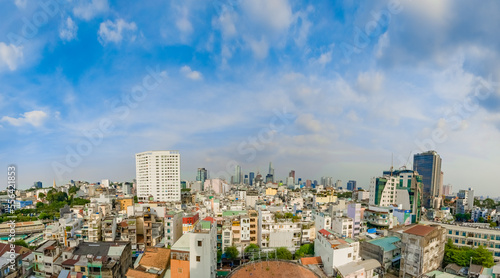 Ho Chi Minh City, Vietnam - December 20, 2022: Beautiful afternoon in District 1, Ho Chi Minh City, known as Saigon, a developed city of Vietnam with many skyscrapers. View to Bitexco, Landmark 81.