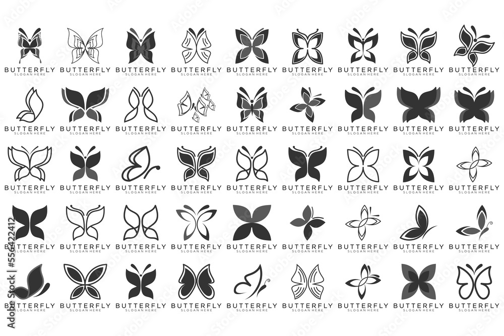 Fototapeta premium butterfly logo, Set of butterfly silhouettes isolated on white background, such as idea of logo
