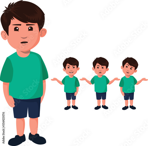 A boy Chracter design with face and body expressions. Isolated flat vector illustration