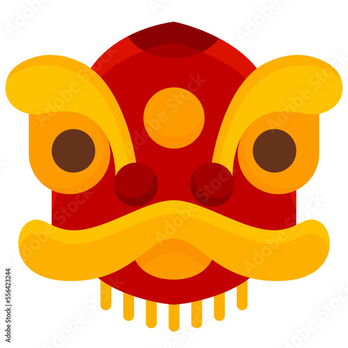 Chinese lion mask flat icon. Ancient traditional monster from China. Face mask to dance on Chinese New Year lunar holiday.