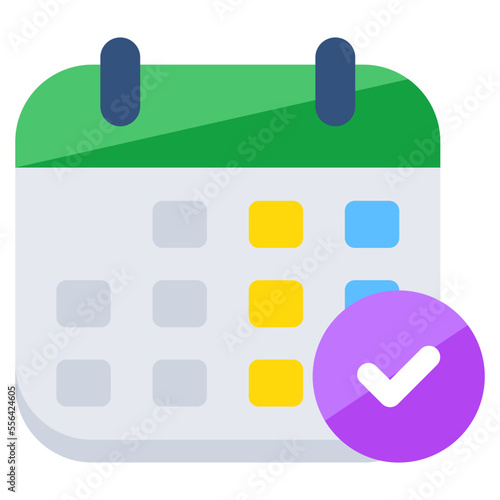 Conceptual flat design icon of verified calendar 