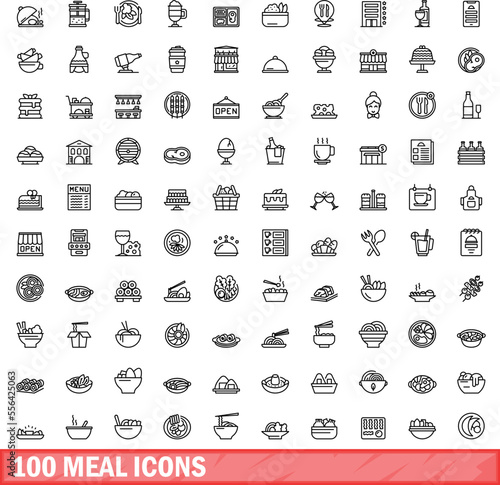 100 meal icons set. Outline illustration of 100 meal icons vector set isolated on white background