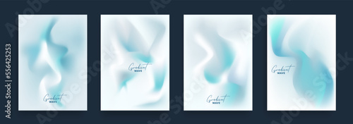 World Oceans Day in the gradient set. Ecology templates for cover, banner, card, flyer, poster in blue, white color. Background fluid wavy texture. Winter ocean life. Vector illustration. 