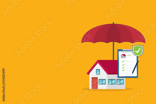 Wallpaper Mural Home insurance service. House with umbrella, security shield and insurance agreement. Torontodigital.ca