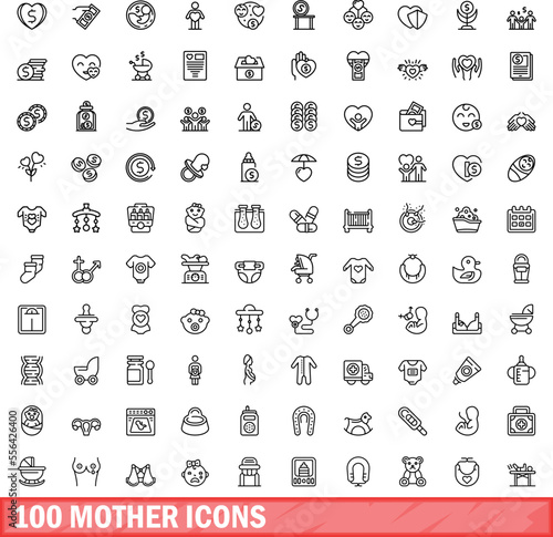 100 mother icons set. Outline illustration of 100 mother icons vector set isolated on white background
