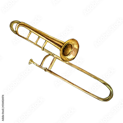 Obraz na plátně Tuba jazz musical instrument watercolor illustration on white background