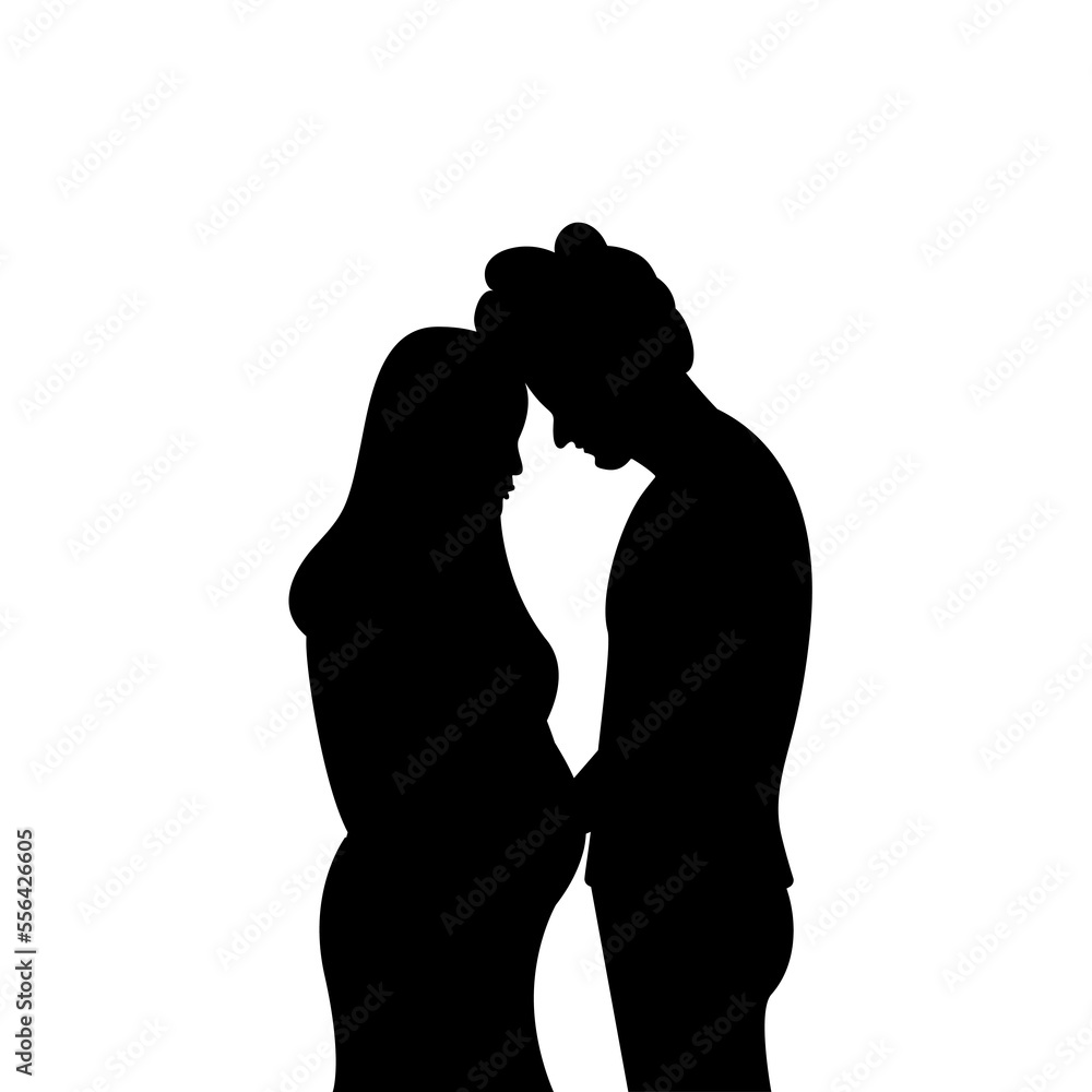 Silhouette of pregnant woman and man holding her belly. Vector illustration