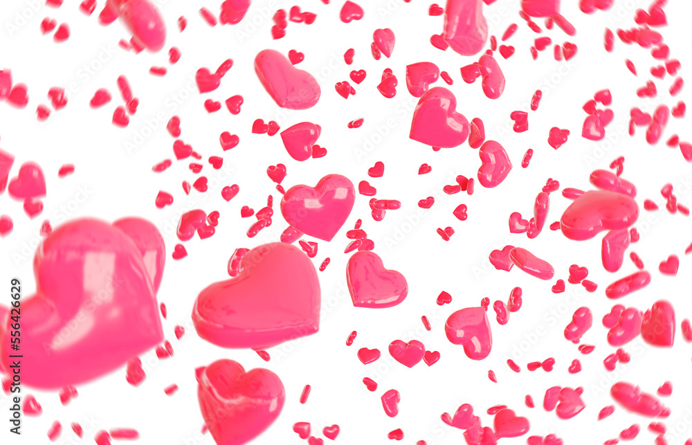 Falling red and pink hearts isolated on transparent background. Valentine’s day design. 3D rendering Falling red and pink hearts isolated on transparent background. Valentine’s day design. 3D rendering