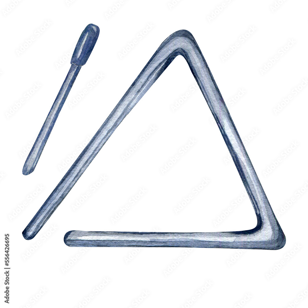 Triangle percussion musical instrument watercolor illustration isolated. Sound of metal instrument hand painted. Design element for wrapping, postcard, brochure, poster, textbook Triangle percussion musical instrument watercolor illustration isolated. Sound of metal instrument hand painted. Design element for wrapping, postcard, brochure, poster, textbook