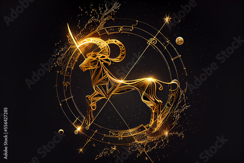 Sagittarius Zodiac sign gold abstract of Sagittarius horoscope golden symbols generative ai 