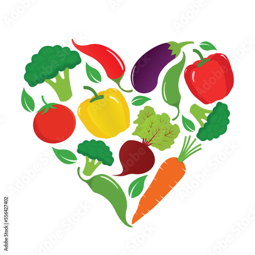 heart shape healthy vegetables vector. Concept of Healthy Food.