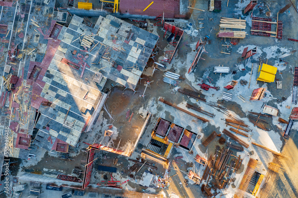 aerial top view of a construction site. Making a new building