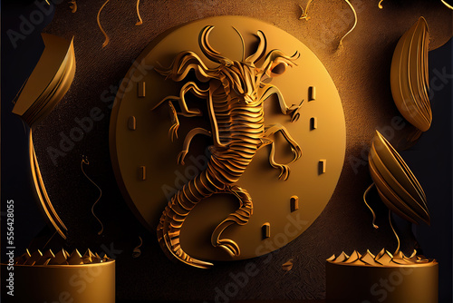 Scorpio Zodiac gold abstract of Scorpio horoscope golden symbols or zodia , astrological signs  photo