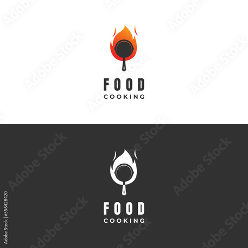 hot food logo design concept vector, pan with fire logo