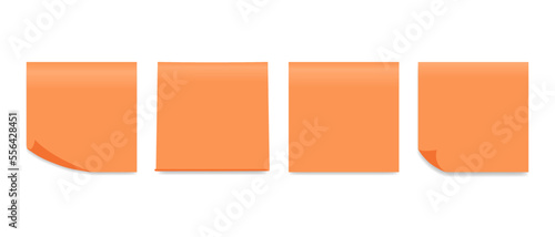 Set of blank orange sticky notes isolated on white background
