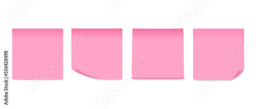 Set of blank pink sticky notes isolated on white background