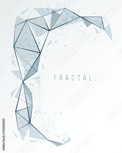 Low poly particles abstract vector background, polygonal fractal design, 3D dimensional element with connected lines, mesh object technology and science theme.