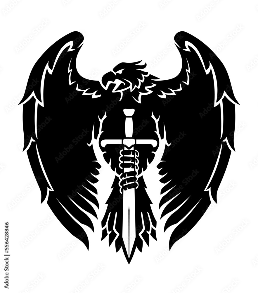 Obraz premium Eagle Holding a Sword, Silhouette Illustration