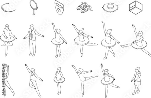 Ballet icons set. Isometric set of ballet vector icons for web design isolated on white background outline