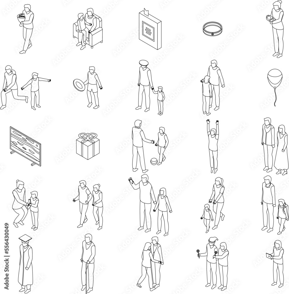 custom made wallpaper toronto digitalFamily moments icons set. Isometric set of family moments vector icons for web design isolated on white background outline