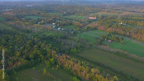 Wallpaper Mural extreme Drone aerial of the Joseph Smith family farm, frame house, temple, visitors center, and the sacred grove in Palmyra New York  Origin locations for the Mormons and the book of Mormon. Torontodigital.ca