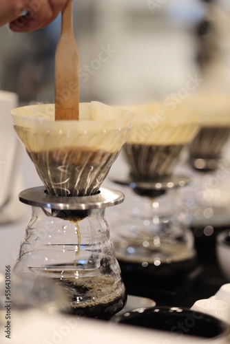 Brewing coffee by using V60 dripper