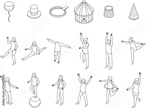 Acrobat icons set. Isometric set of acrobat vector icons for web design isolated on white background outline