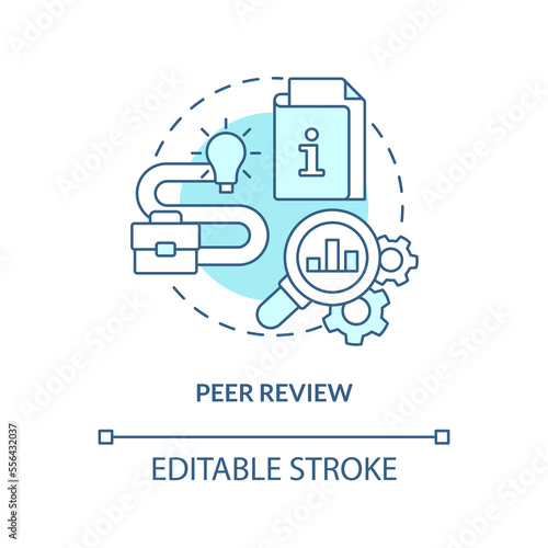 Peer review turquoise concept icon. Successfully managing merger abstract idea thin line illustration. Auditing engagement. Isolated outline drawing. Editable stroke. Arial, Myriad Pro-Bold fonts used